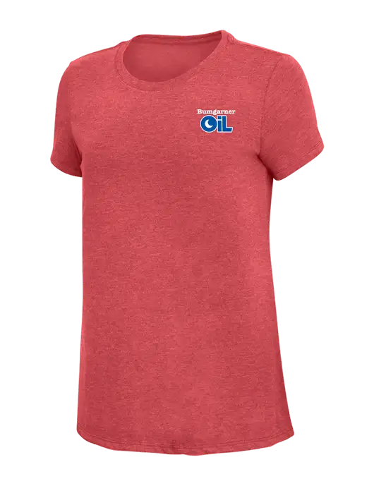 Womens Simply Soft Red Frost 4.5oz Poly/Combed Ring Spun Cotton T-Shirt w/Bumgarner Oil Logo