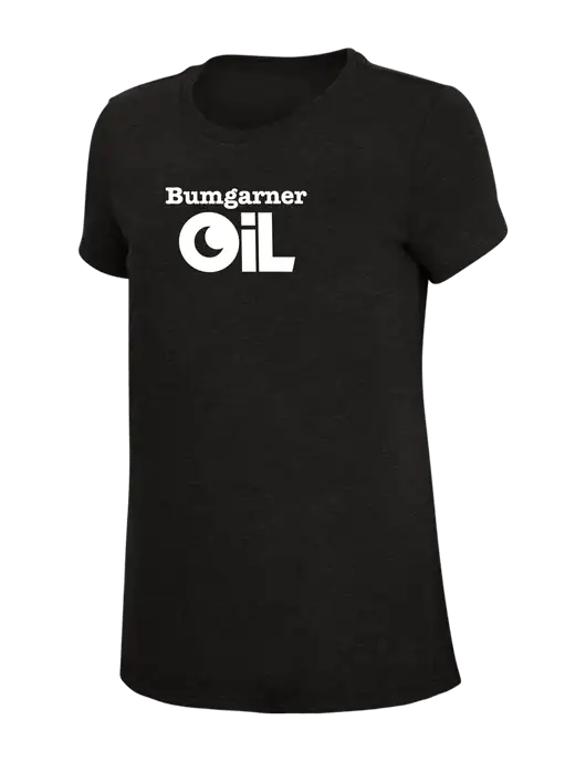 Womens Simply Soft Black 4.5oz Poly/Combed Ring Spun Cotton T-Shirt w/Bumgarner Oil Logo