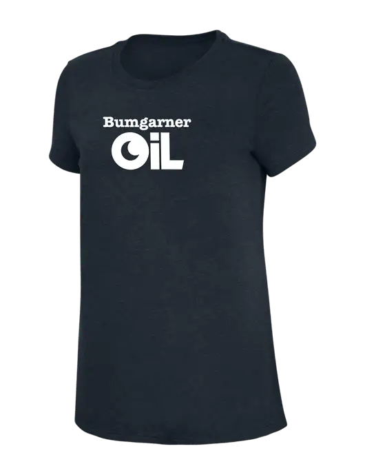 Womens Simply Soft Navy 4.5oz Poly/Combed Ring Spun Cotton T-Shirt w/Bumgarner Oil Logo