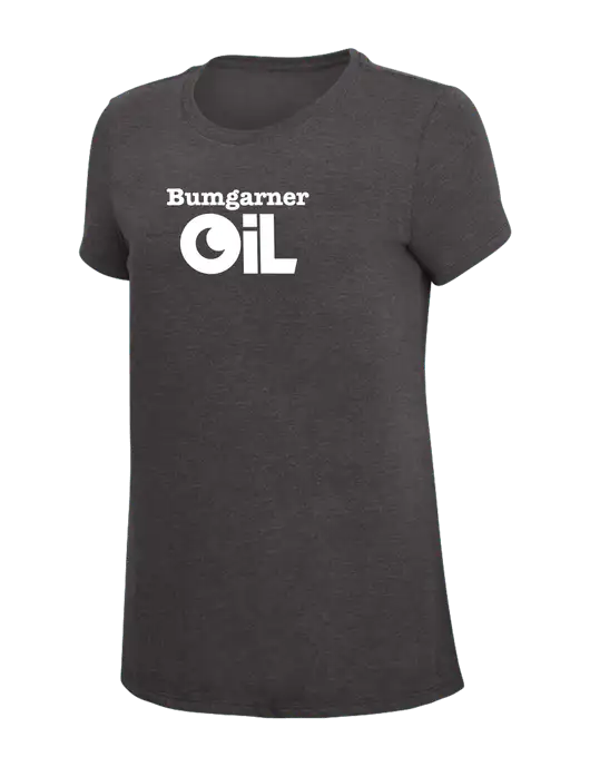Womens Simply Soft Heather Charcoal 4.5oz  Poly/Combed Ring Spun Cotton T-Shirt w/Bumgarner Oil Logo
