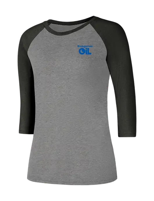 Womens Simply Soft 3/4 Sleeve Black Frost/Grey Frost Ring Spun Cotton T-Shirt w/Bumgarner Oil Logo