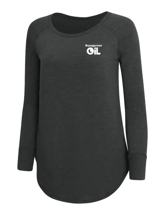 Womens Perfect Wide Collar Tunic Tri-Blend Black Frost 4.5 oz T-Shirt w/Bumgarner Oil Logo