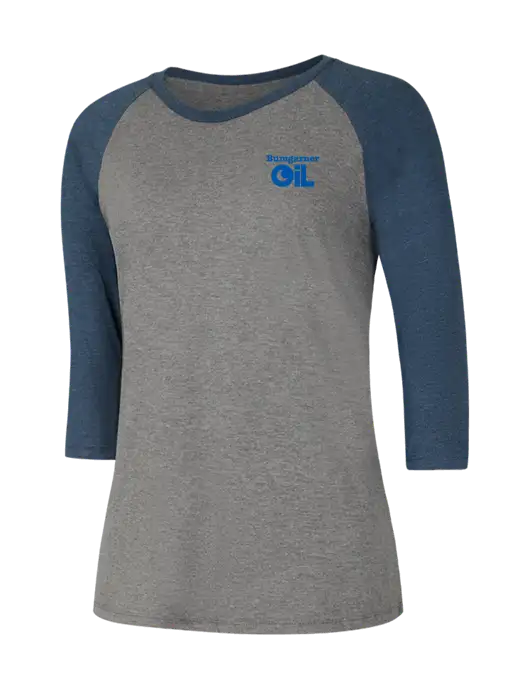 Womens Simply Soft 3/4 Sleeve Navy Frost/Grey Frost Ring Spun Cotton T-Shirt w/Bumgarner Oil Logo