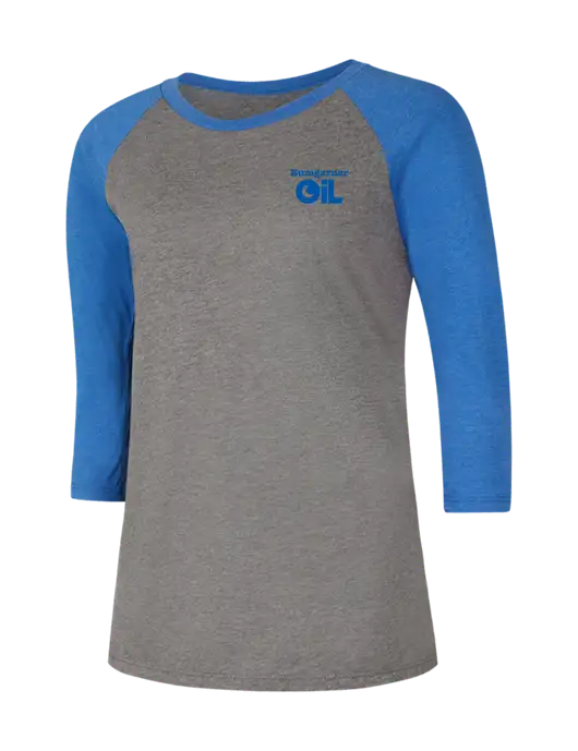 Womens Simply Soft 3/4 Sleeve Royal Frost/Grey Ring Spun Cotton T-Shirt w/Bumgarner Oil Logo