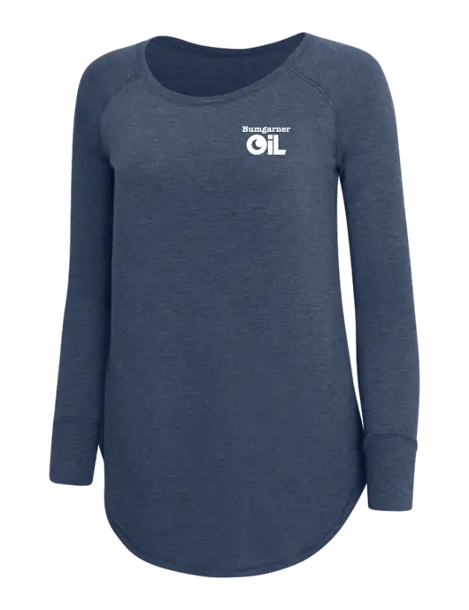 Womens Perfect Wide Collar Tunic Tri-Blend Navy Frost 4.5 oz T-Shirt w/Bumgarner Oil Logo