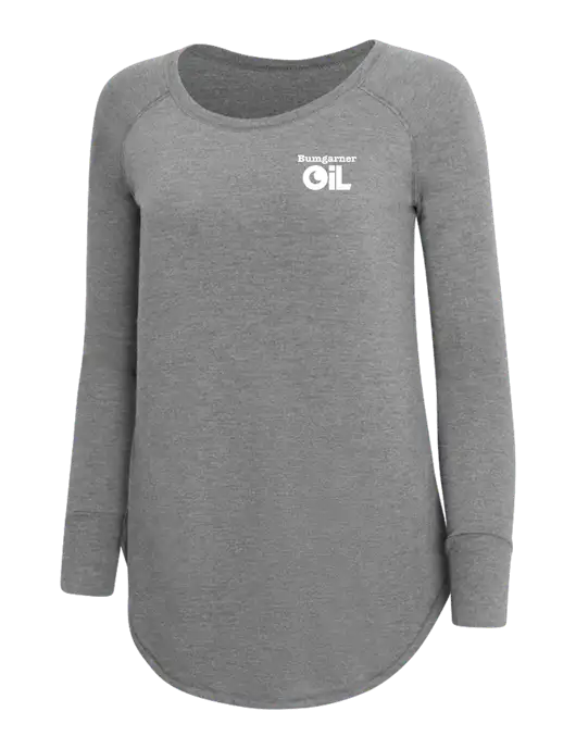 Womens Perfect Wide Collar Tunic Tri-Blend Grey Frost 4.5 oz T-Shirt w/Bumgarner Oil Logo