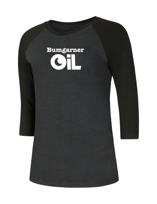 Womens Simply Soft 3/4 Sleeve Black/Black Frost Ring Spun Cotton T-Shirt w/Bumgarner Oil Logo