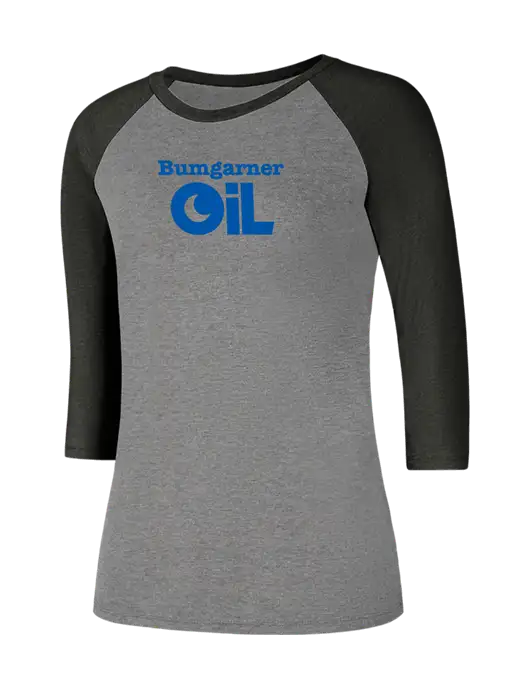 Womens Simply Soft 3/4 Sleeve Black Frost/Grey Frost Ring Spun Cotton T-Shirt w/Bumgarner Oil Logo