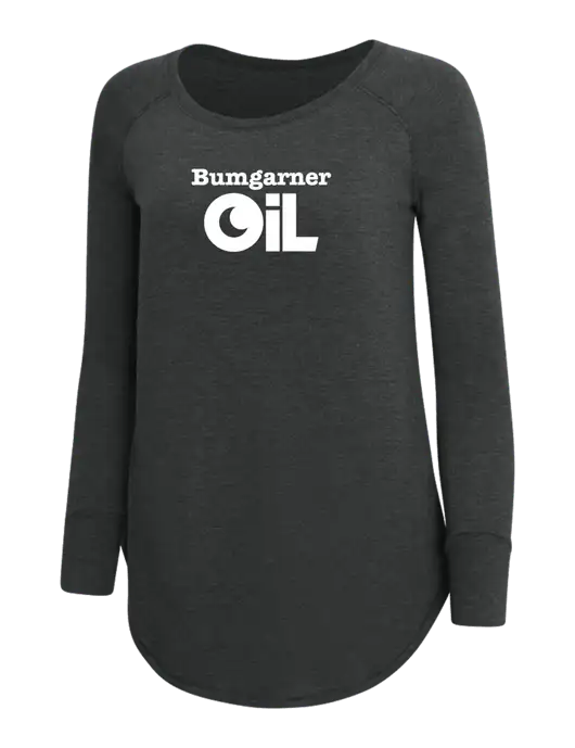 Womens Perfect Wide Collar Tunic Tri-Blend Black Frost 4.5 oz T-Shirt w/Bumgarner Oil Logo