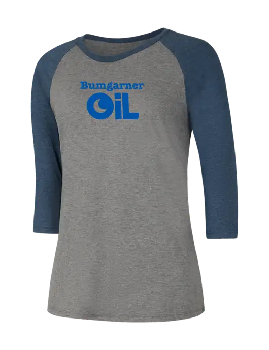 Womens Simply Soft 3/4 Sleeve Navy Frost/Grey Frost Ring Spun Cotton T-Shirt w/Bumgarner Oil Logo