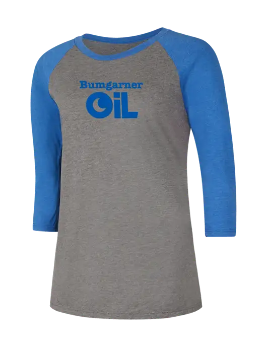 Womens Simply Soft 3/4 Sleeve Royal Frost/Grey Ring Spun Cotton T-Shirt w/Bumgarner Oil Logo
