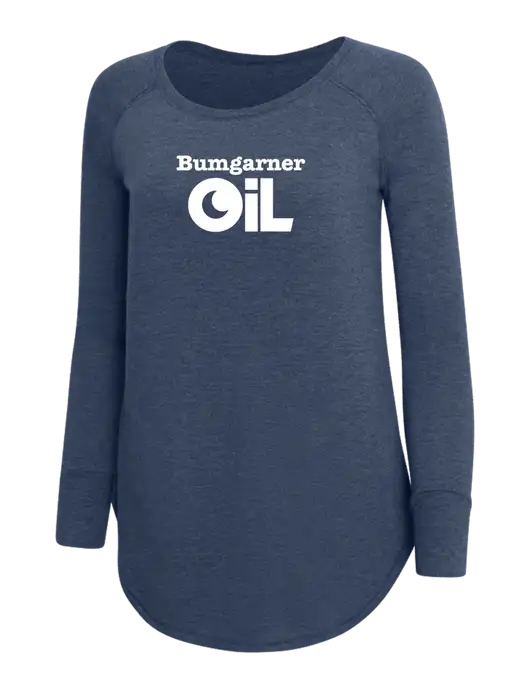 Womens Perfect Wide Collar Tunic Tri-Blend Navy Frost 4.5 oz T-Shirt w/Bumgarner Oil Logo