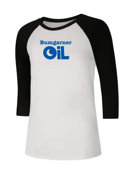 Womens Simply Soft 3/4 Sleeve Black/White Ring Spun Cotton T-Shirt w/Bumgarner Oil Logo