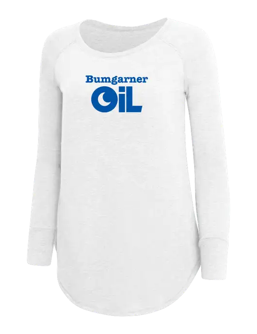 Womens Perfect Wide Collar Tunic Tri-Blend White 4.5 oz T-Shirt w/Bumgarner Oil Logo