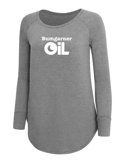 Womens Perfect Wide Collar Tunic Tri-Blend Grey Frost 4.5 oz T-Shirt w/Bumgarner Oil Logo
