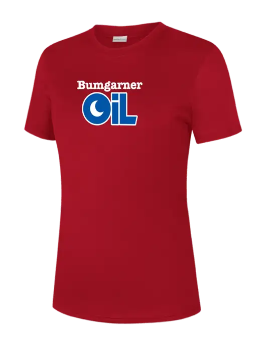  Womens Red PosiCharge Competitor Tee w/Bumgarner Oil Logo
