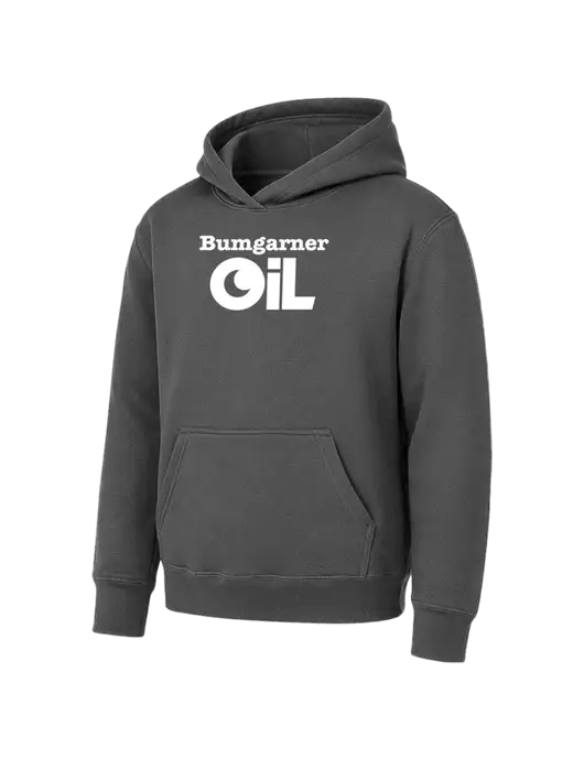 Youth Charcoal 7.8 oz Pullover Hooded Sweatshirt w/Bumgarner Oil Logo
