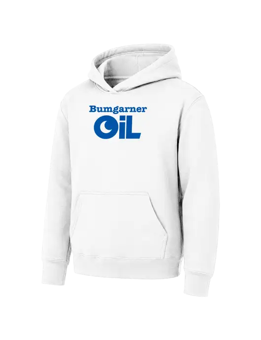 Youth White 7.8 oz Pullover Hooded Sweatshirt w/Bumgarner Oil Logo