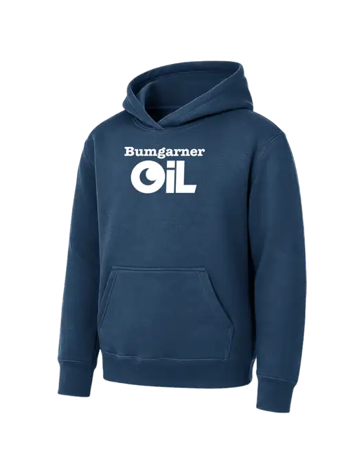 Youth Navy 7.8 oz Pullover Hooded Sweatshirt w/Bumgarner Oil Logo