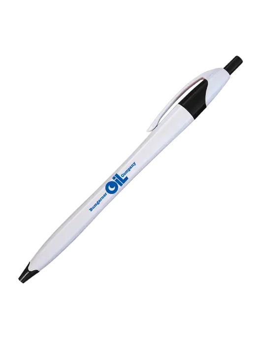 Novella White/Black Classic Pen - Blue Ink w/Bumgarner Oil Logo