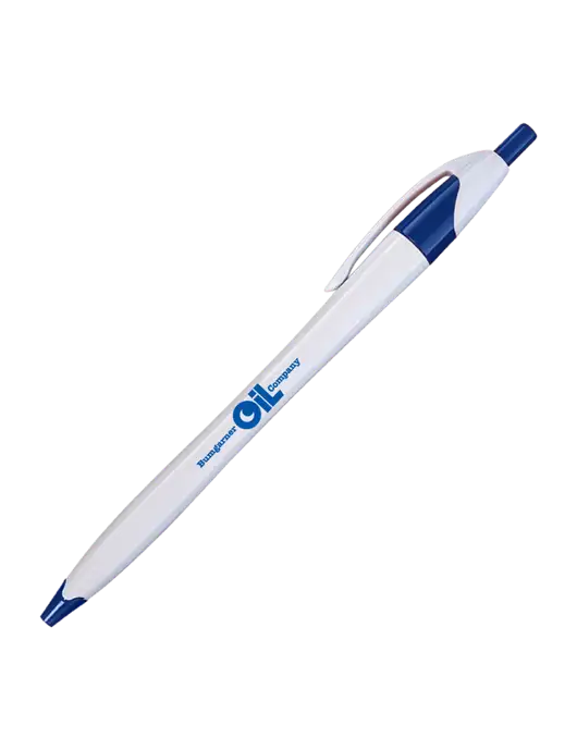 Novella White/Royal Classic Pen - Blue Ink w/Bumgarner Oil Logo
