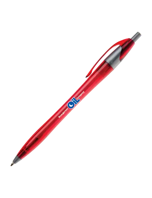 Novella Translucent Red/Silver Jewel Pen - Blue Ink w/Bumgarner Oil Logo