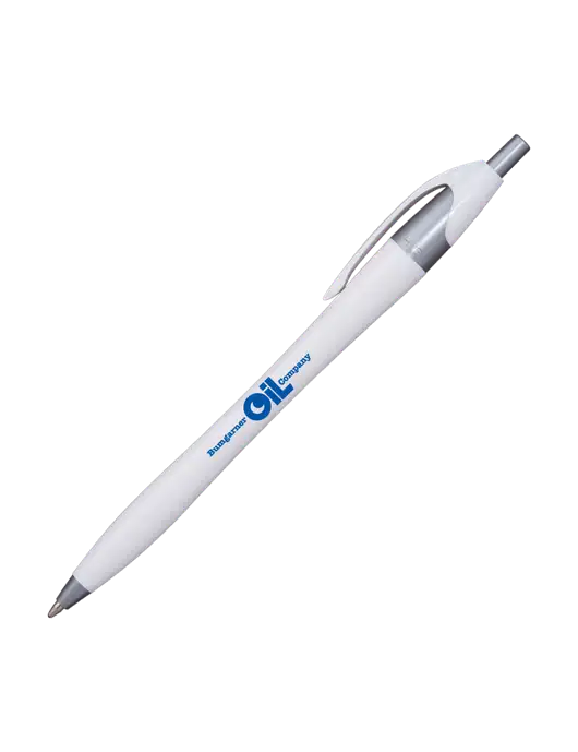 Novella White/Silver Shimmer Pen - Blue Ink w/Bumgarner Oil Logo