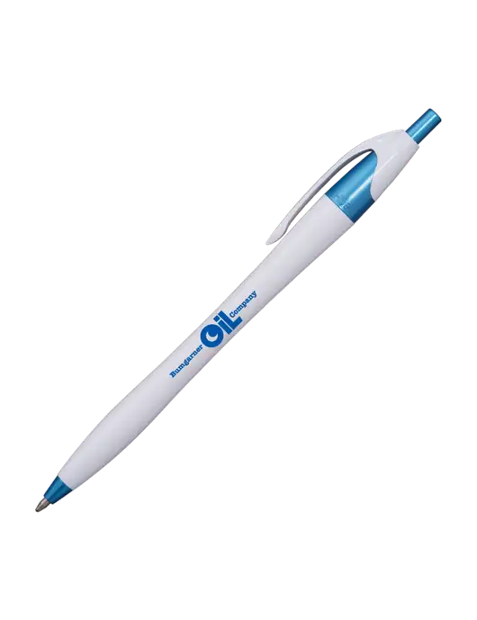 Novella White/Blue Shimmer Pen - Blue Ink w/Bumgarner Oil Logo
