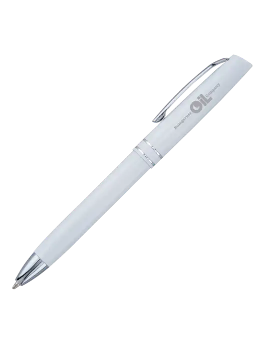 White Anguilla Black Ink Pen w/Bumgarner Oil Logo