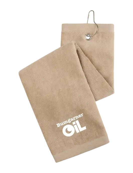 Khaki Tri-Fold Golf Towel with Grommet w/Bumgarner Oil Logo