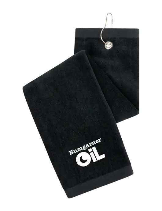 Black Tri-Fold Golf Towel with Grommet w/Bumgarner Oil Logo