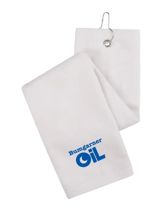 White Tri-Fold Golf Towel with Grommet w/Bumgarner Oil Logo