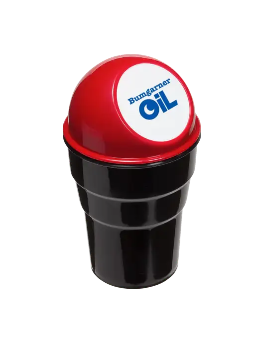 Red Car Cup Holder Trash Can w/Bumgarner Oil Logo