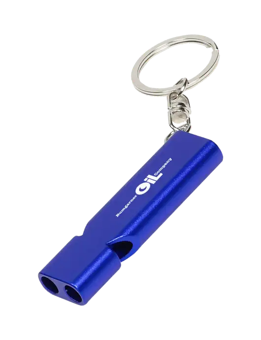 Quick Alert Blue Safety Whistle w/Bumgarner Oil Logo