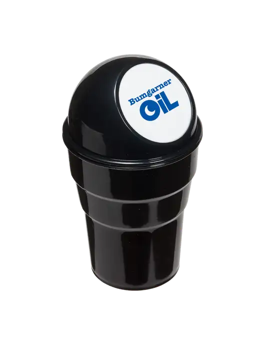 Black Car Cup Holder Trash Can w/Bumgarner Oil Logo