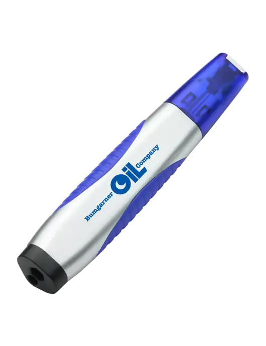 Silver/Blue Level Light Screwdriver Pen w/Bumgarner Oil Logo