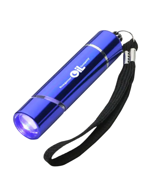 Blue Aluminum Scope LED Flashlight w/Bumgarner Oil Logo