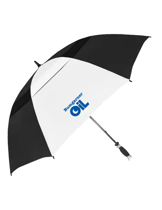 Black/White Vented Typhoon Tamer Golf Umbrella w/Bumgarner Oil Logo