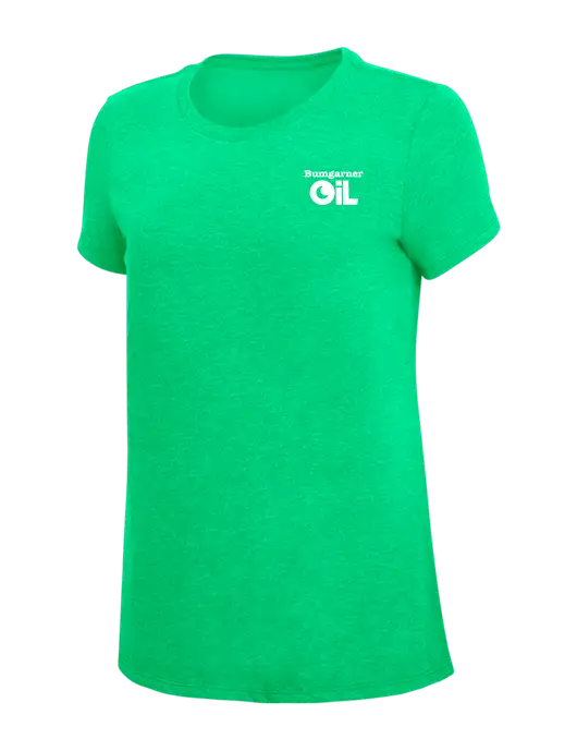 Womens Simply Soft Green Frost 4.5oz Poly/Combed Ring Spun Cotton T-Shirt w/Bumgarner Oil Logo