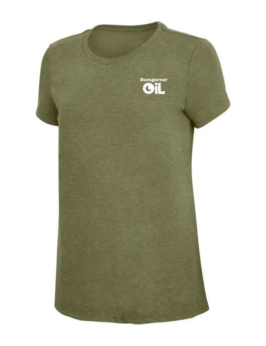 Womens Simply Soft Military Green Frost 4.5oz Poly/Combed Ring Spun Cotton T-Shirt
 w/Bumgarner Oil Logo