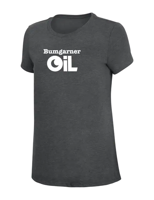 Womens Simply Soft Charcoal 4.5oz Poly/Combed Ring Spun Cotton T-Shirt w/Bumgarner Oil Logo