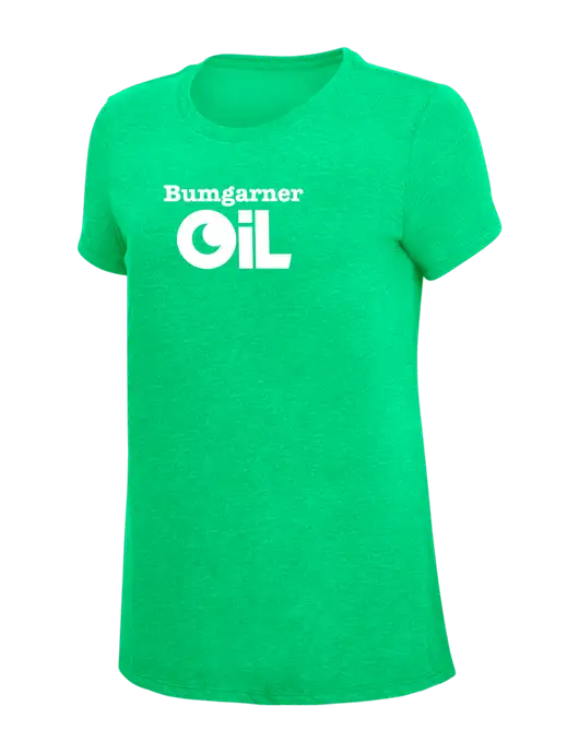 Womens Simply Soft Green Frost 4.5oz Poly/Combed Ring Spun Cotton T-Shirt w/Bumgarner Oil Logo
