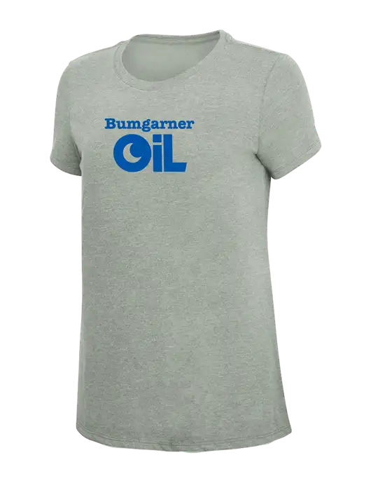 Womens Simply Soft Heathered Light Grey 4.5oz Poly/Combed Ring Spun Cotton T-Shirt w/Bumgarner Oil Logo