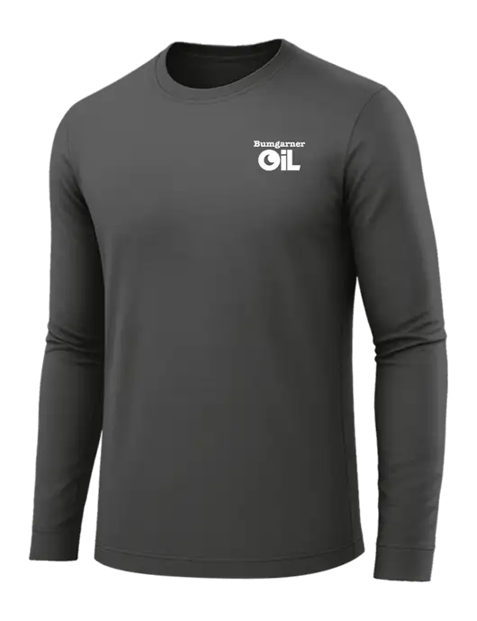 Long Sleeve Dark Grey PosiCharge Competitor Tee w/Bumgarner Oil Logo