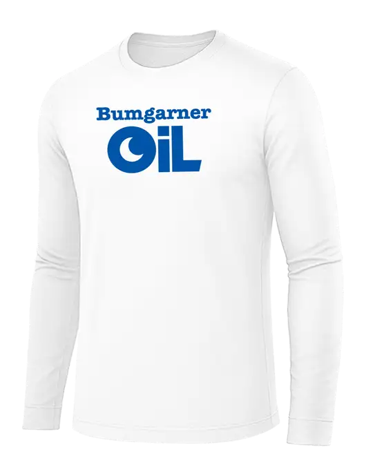 Long Sleeve White PosiCharge Competitor Tee w/Bumgarner Oil Logo