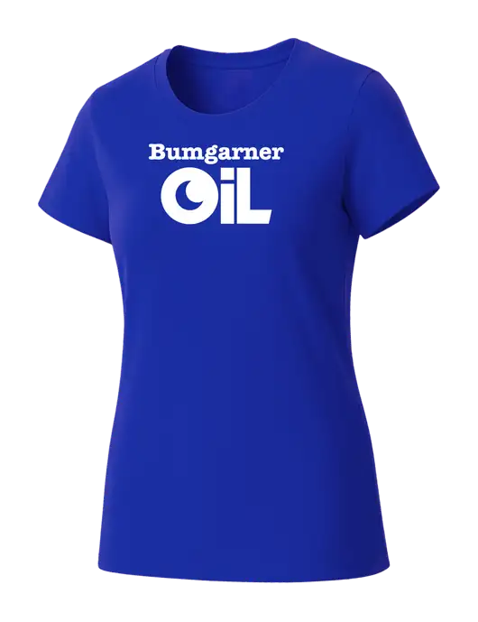 Womens Seriously Soft Royal T-Shirt w/Bumgarner Oil Logo
