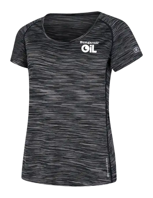 OGIO Womens Black Space Dye Verge Scoop Neck w/Bumgarner Oil Logo