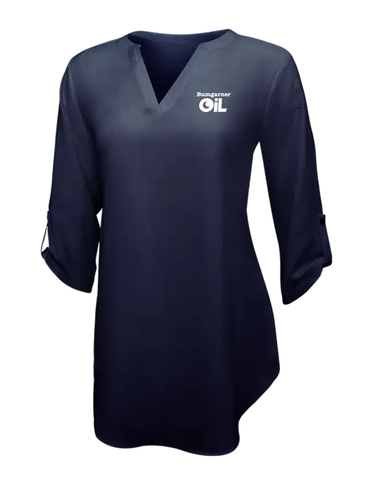 Navy Womens 3/4 Sleeve Tunic Blouse w/Bumgarner Oil Logo