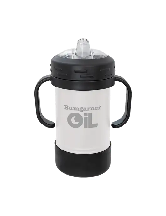 Polar Camel 10 oz Powder Coated White Sippy Cup w/Bumgarner Oil Logo