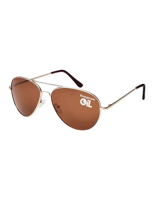 Aviator Coffee Brown with Gold Sunglasses  w/Bumgarner Oil Logo